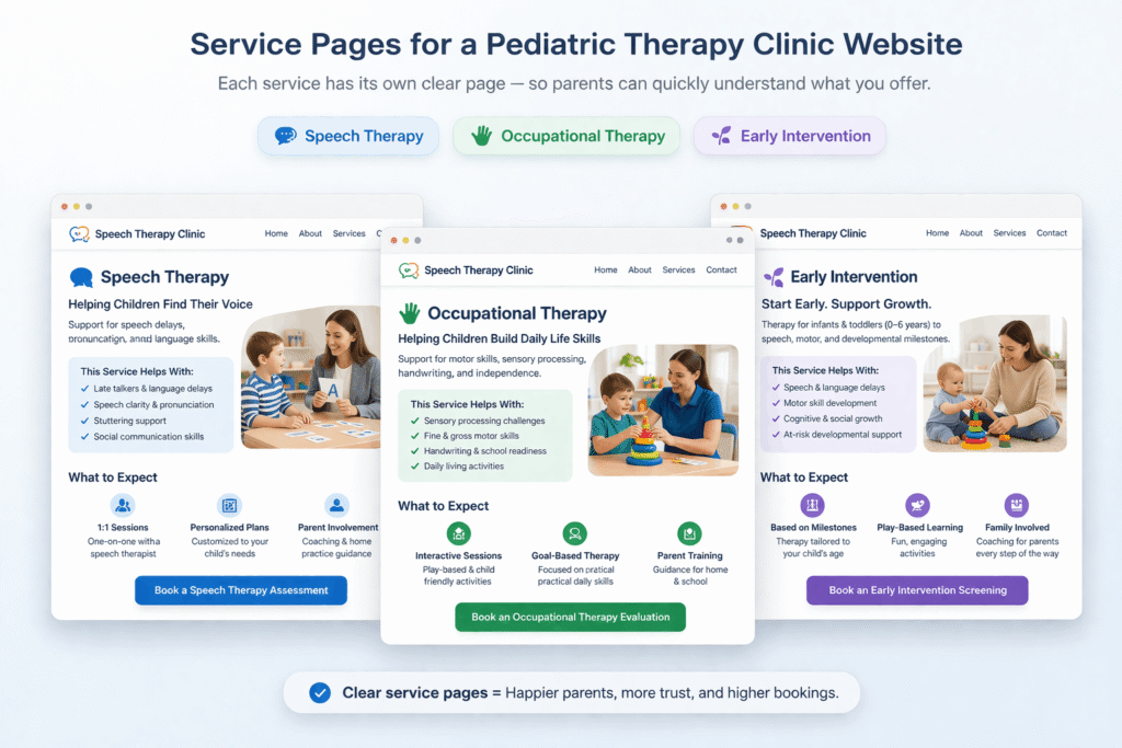 speech therapy website Dubai service pages example
