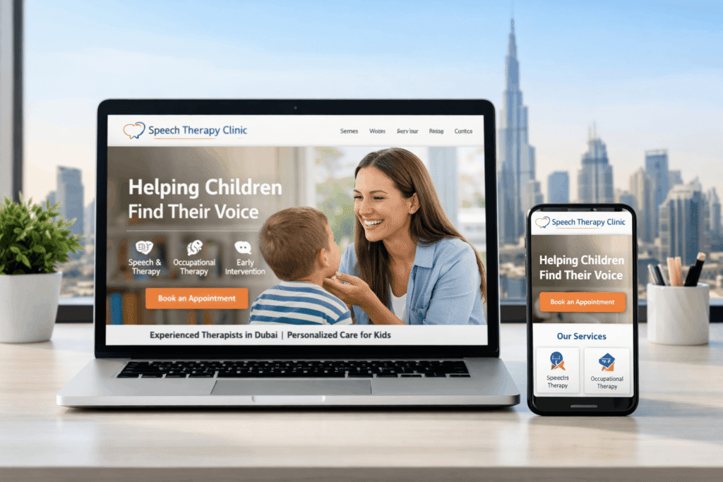 speech therapy website Dubai homepage mockup